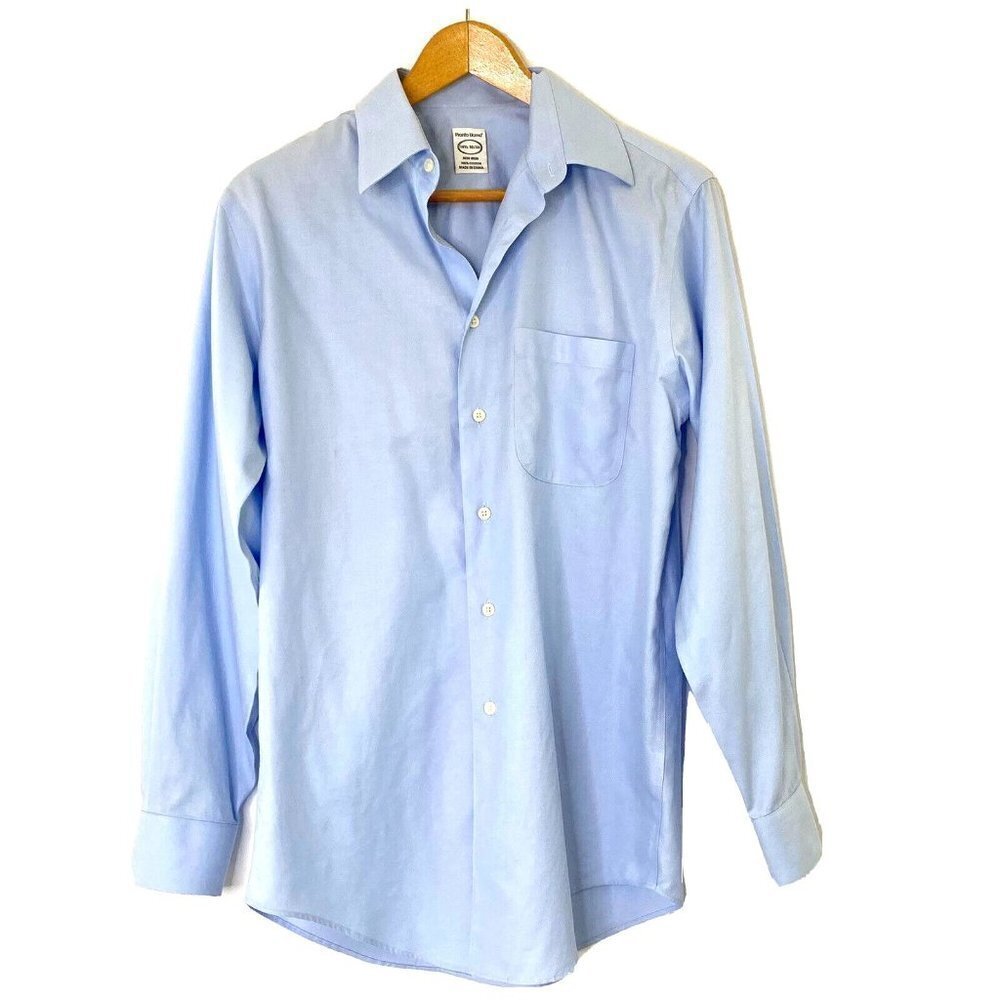 Pronto Uomo Button Front Dress Shirt Mens 14.5 32-33 Long Sleeve No Iron Blue
